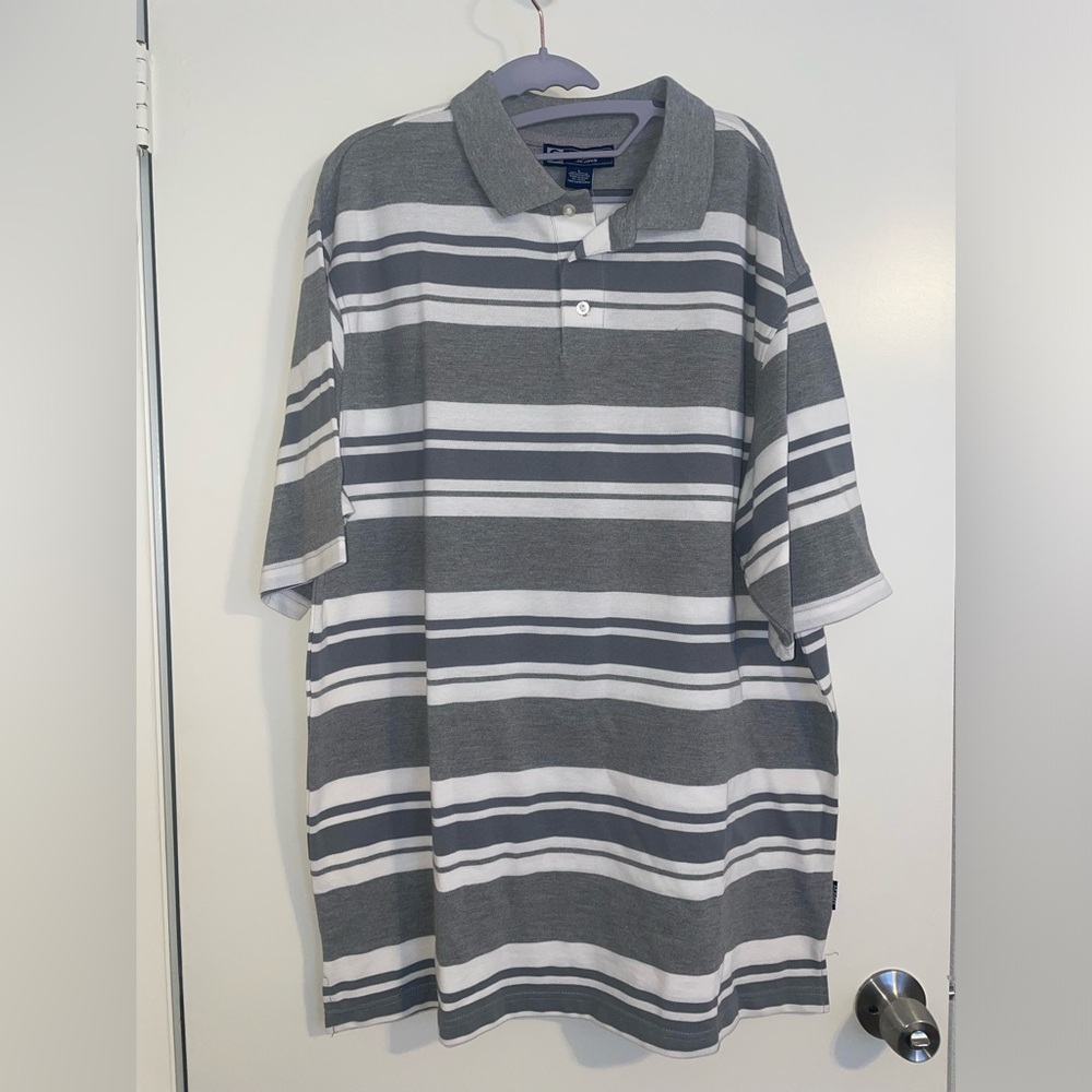 Vintage 90s Y2k LA GATE JEANS Polo Shirt White Grey Striped Mens Baggy